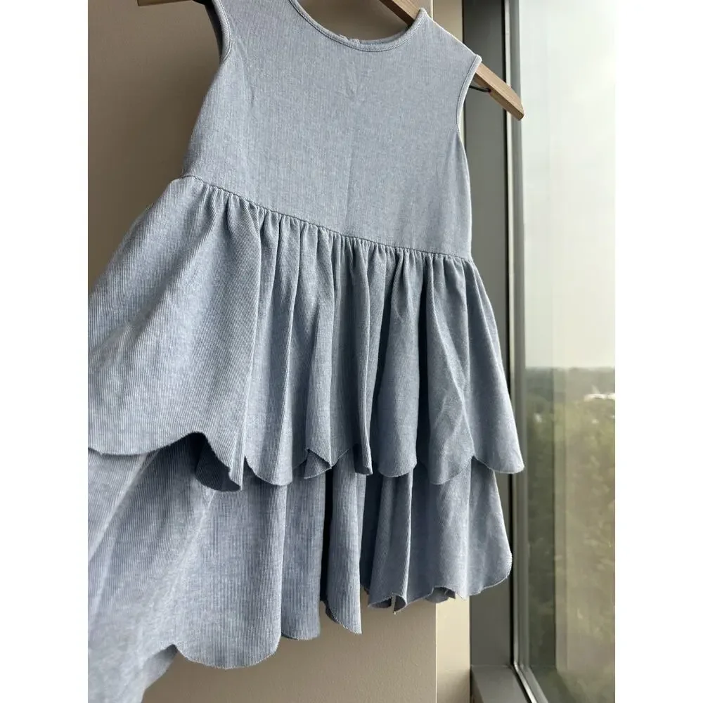 Mabel + Honey Blue Sleeveless Knit Dress Ruffled Skirt Girls Sz 6x